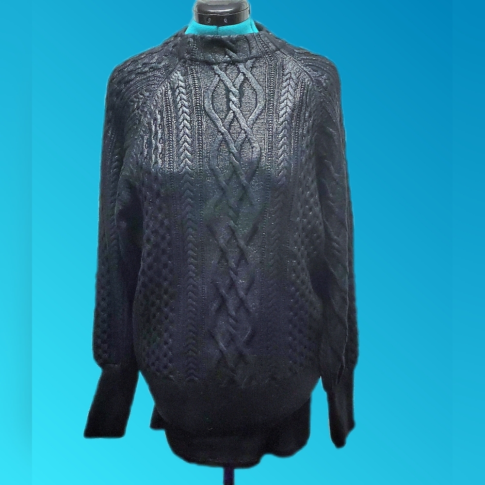 Black Metallic Look Cable Knit Women's Plus Size Sweater by Express - Picture 6 of 10